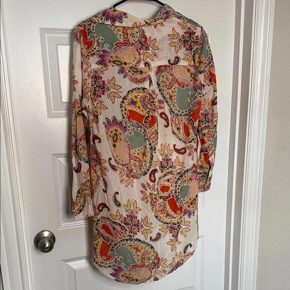 NWT True Destinations Paisley Button-Up Shirt/Coverup Sz XS oversized - Picture 8 of 10